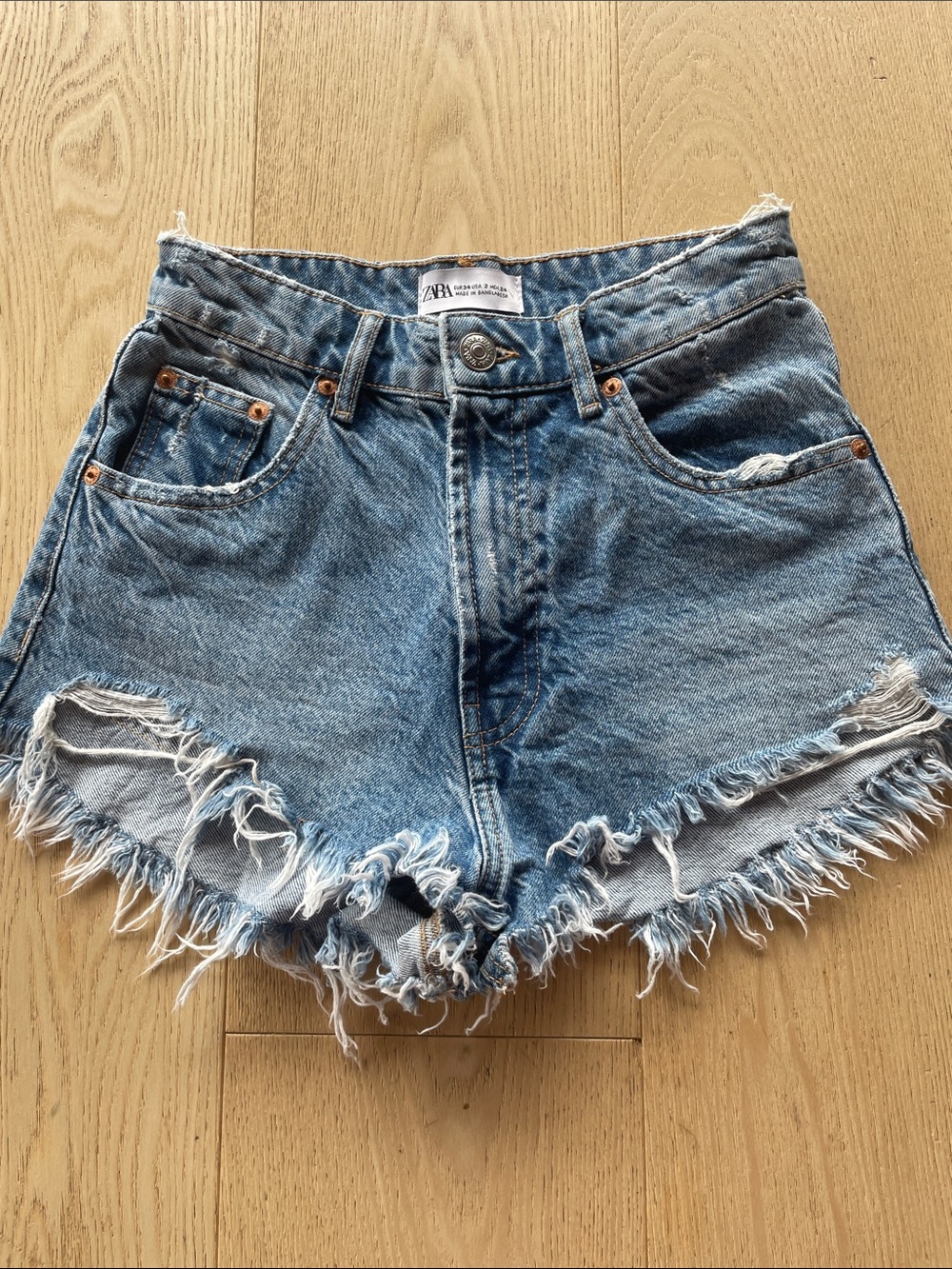 ZARA Light Blue Distressed Denim Cutoff Shorts